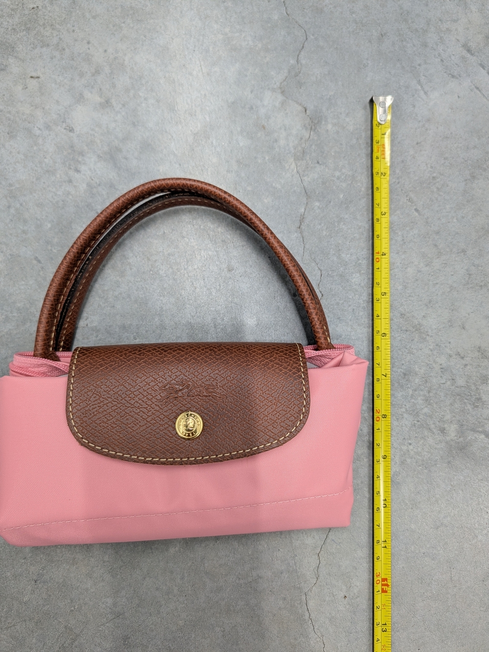 Longchamp Le Pliage Small Pink Nylon Tote with Brown Leather Trim - Picture 11 of 12